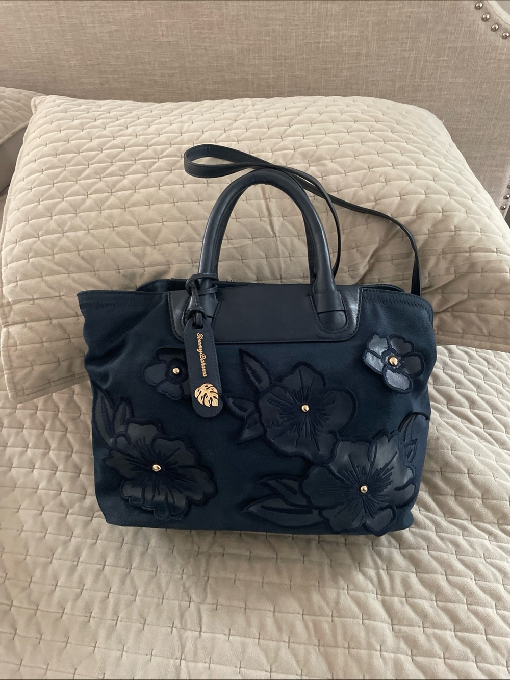 Tommy Bahama Navy Floral Appliqué Tote